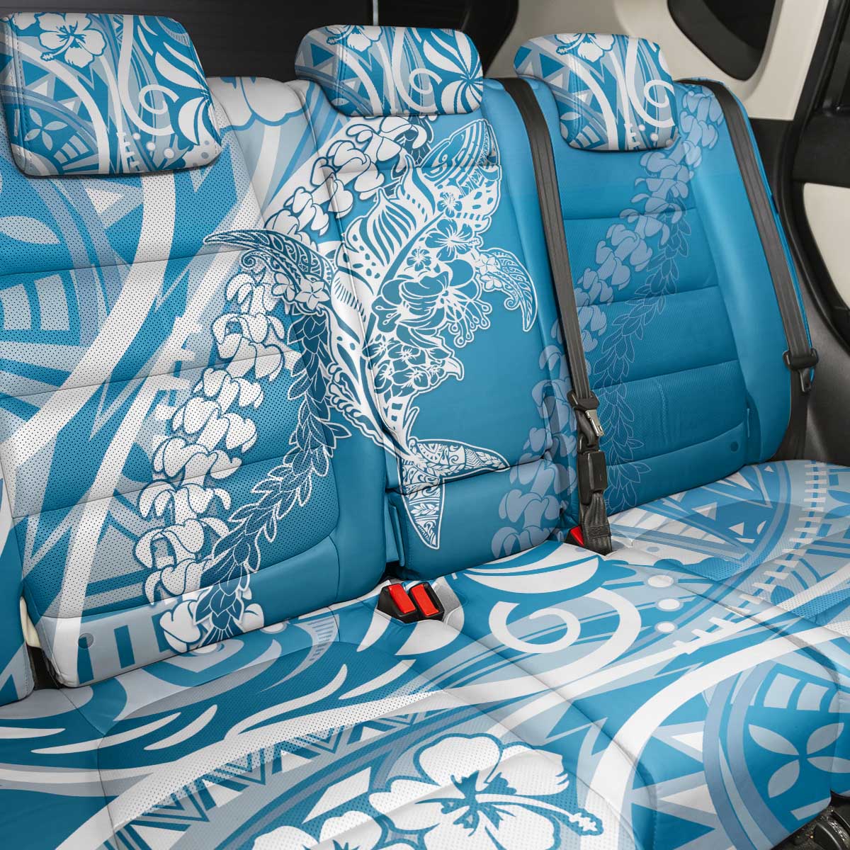 Hawaii Puakenikeni And Maile Lei Back Car Seat Cover Blue Polynesian Shark Tattoo DT05