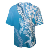 Hawaii Puakenikeni And Maile Lei Baseball Jersey Blue Polynesian Shark Tattoo DT05