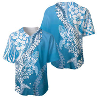 Hawaii Puakenikeni And Maile Lei Baseball Jersey Blue Polynesian Shark Tattoo DT05