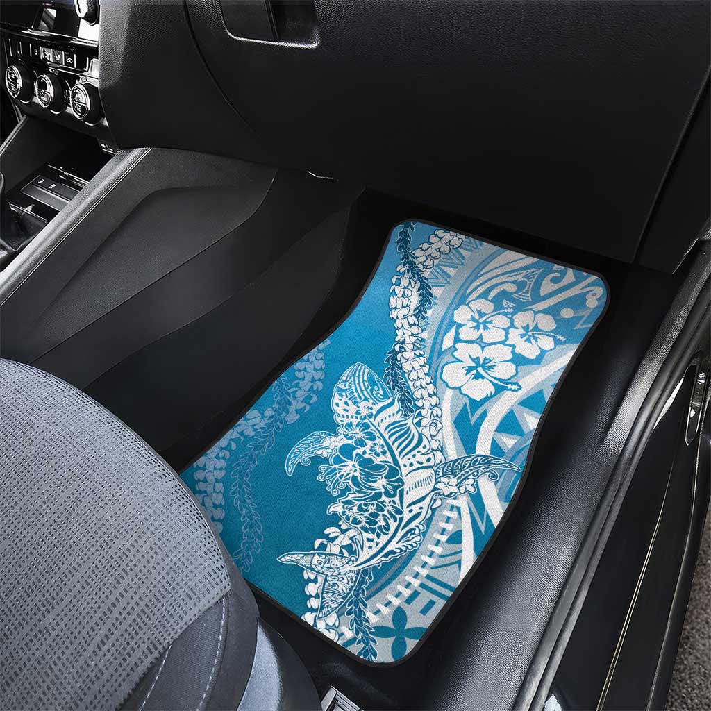 Hawaii Puakenikeni And Maile Lei Car Mats Blue Polynesian Shark Tattoo DT05