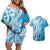 Hawaii Puakenikeni And Maile Lei Couples Matching Off Shoulder Short Dress and Hawaiian Shirt Blue Polynesian Shark Tattoo DT05