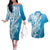 Hawaii Puakenikeni And Maile Lei Couples Matching Off The Shoulder Long Sleeve Dress and Hawaiian Shirt Blue Polynesian Shark Tattoo DT05