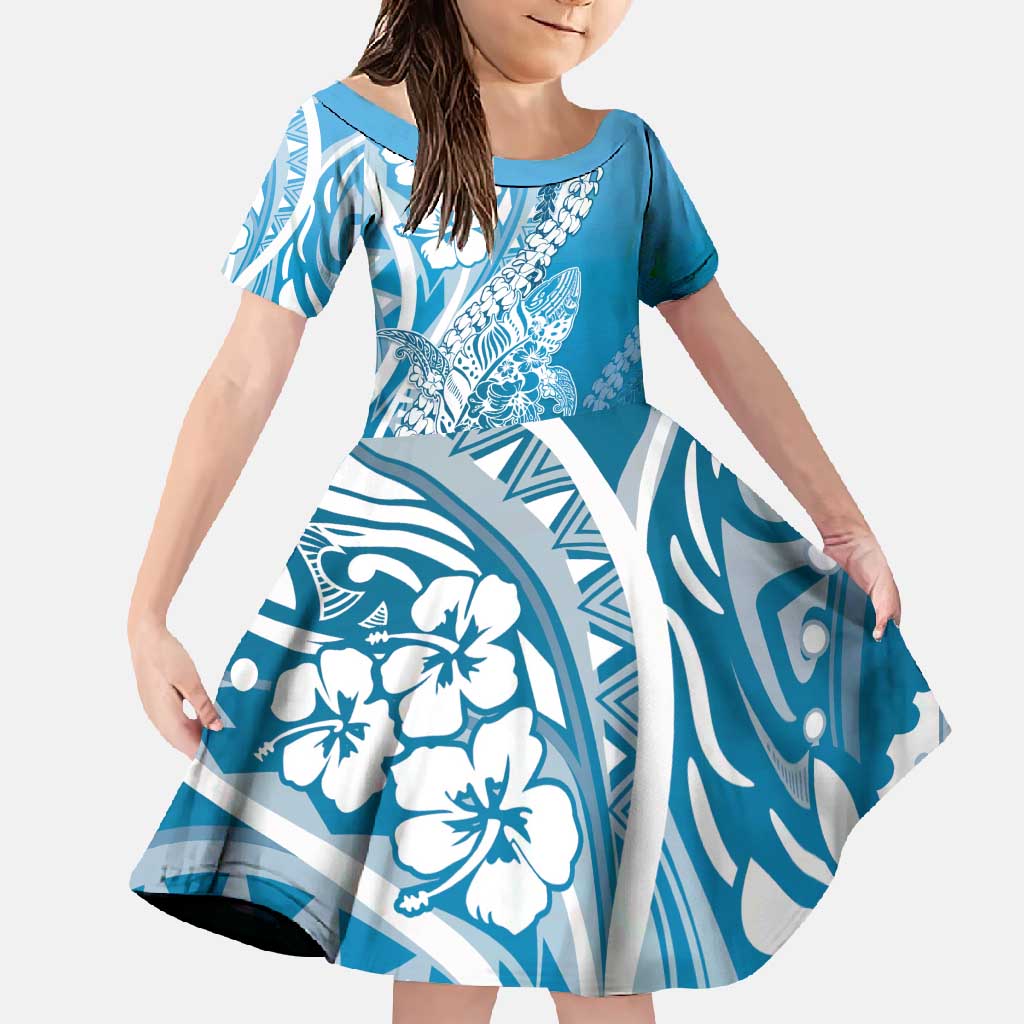 Hawaii Puakenikeni And Maile Lei Family Matching Mermaid Dress and Hawaiian Shirt Blue Polynesian Shark Tattoo DT05