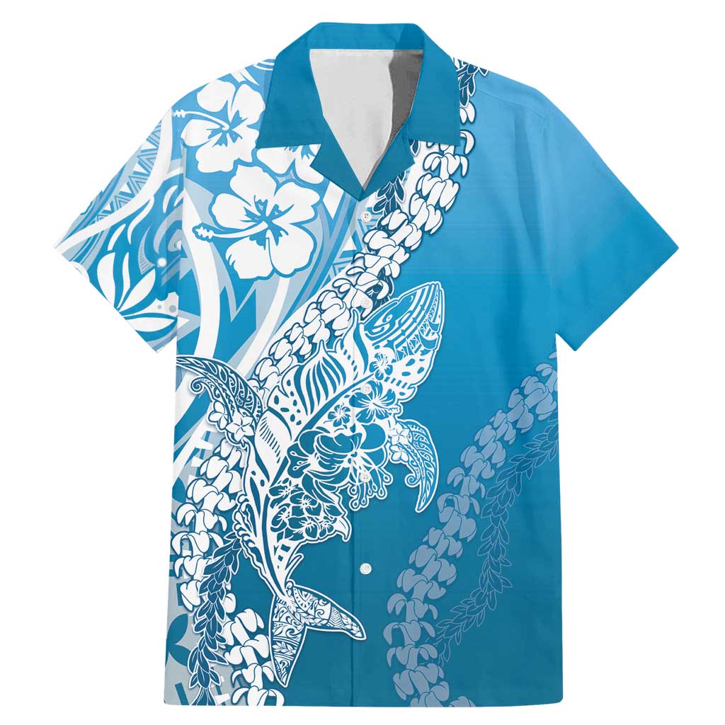 Hawaii Puakenikeni And Maile Lei Family Matching Mermaid Dress and Hawaiian Shirt Blue Polynesian Shark Tattoo DT05