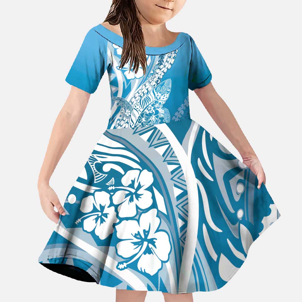 Hawaii Puakenikeni And Maile Lei Family Matching Off Shoulder Maxi Dress and Hawaiian Shirt Blue Polynesian Shark Tattoo DT05