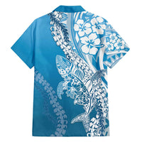 Hawaii Puakenikeni And Maile Lei Family Matching Off Shoulder Maxi Dress and Hawaiian Shirt Blue Polynesian Shark Tattoo DT05