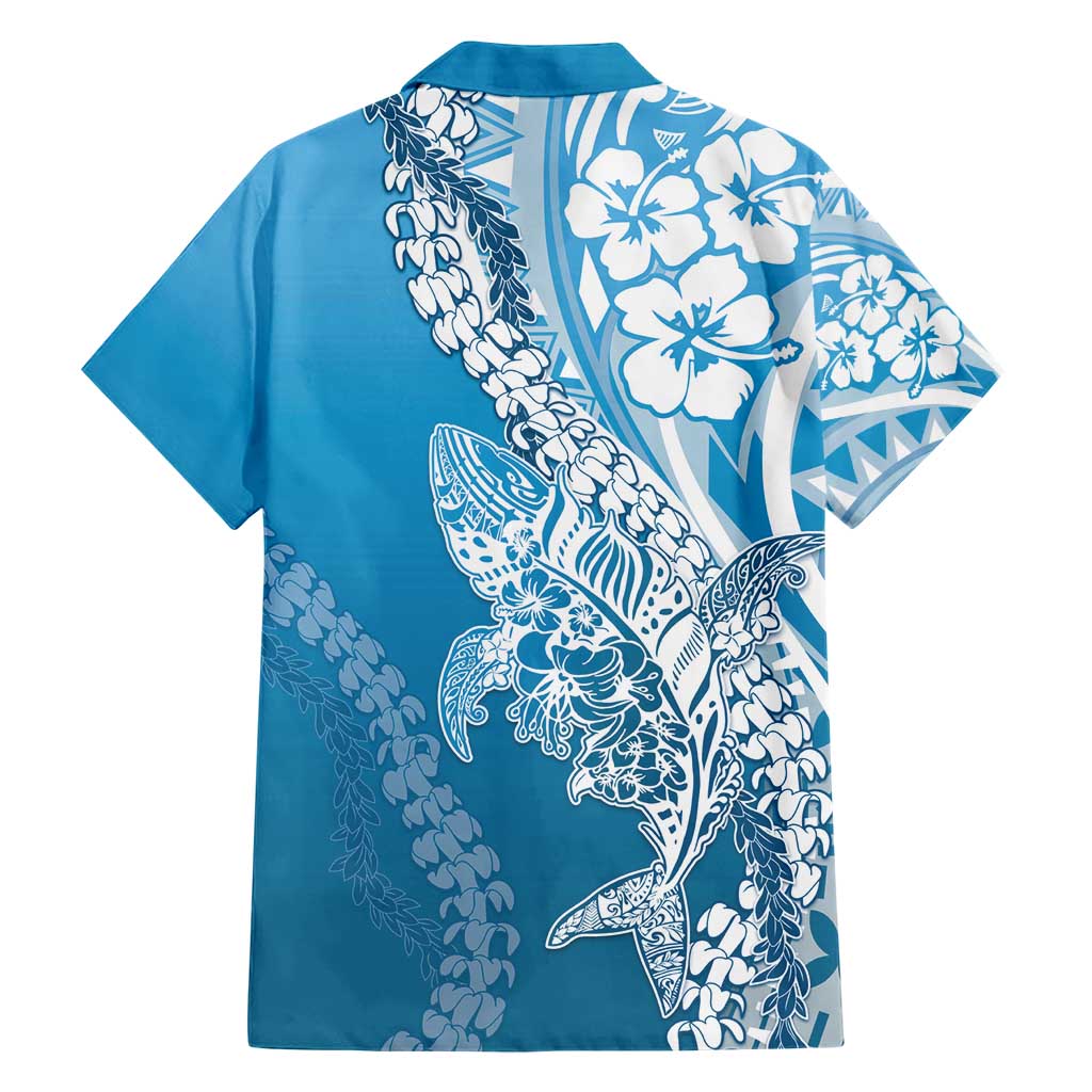 Hawaii Puakenikeni And Maile Lei Family Matching Short Sleeve Bodycon Dress and Hawaiian Shirt Blue Polynesian Shark Tattoo DT05