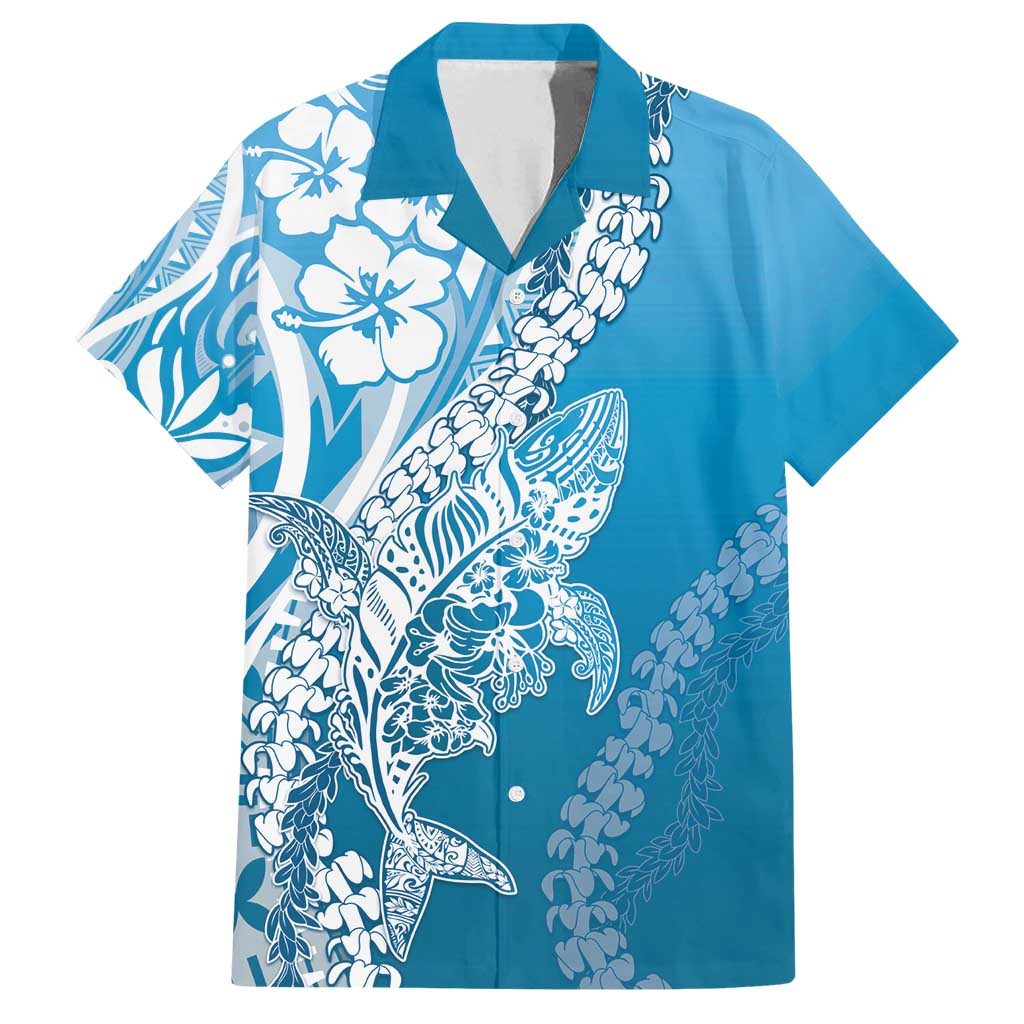 Hawaii Puakenikeni And Maile Lei Family Matching Summer Maxi Dress and Hawaiian Shirt Blue Polynesian Shark Tattoo DT05