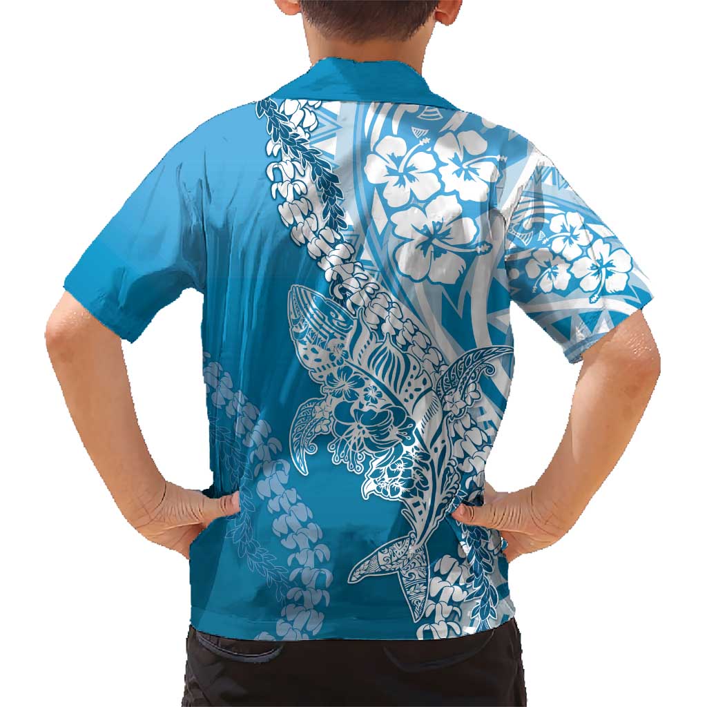 Hawaii Puakenikeni And Maile Lei Kid Hawaiian Shirt Blue Polynesian Shark Tattoo DT05 - Polynesian Pride