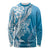 Hawaii Puakenikeni And Maile Lei Long Sleeve Shirt Blue Polynesian Shark Tattoo DT05