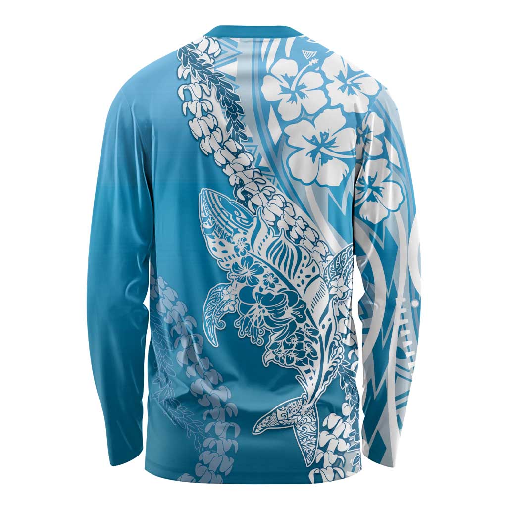 Hawaii Puakenikeni And Maile Lei Long Sleeve Shirt Blue Polynesian Shark Tattoo DT05