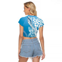 Hawaii Puakenikeni And Maile Lei Raglan Cropped T Shirt Blue Polynesian Shark Tattoo DT05