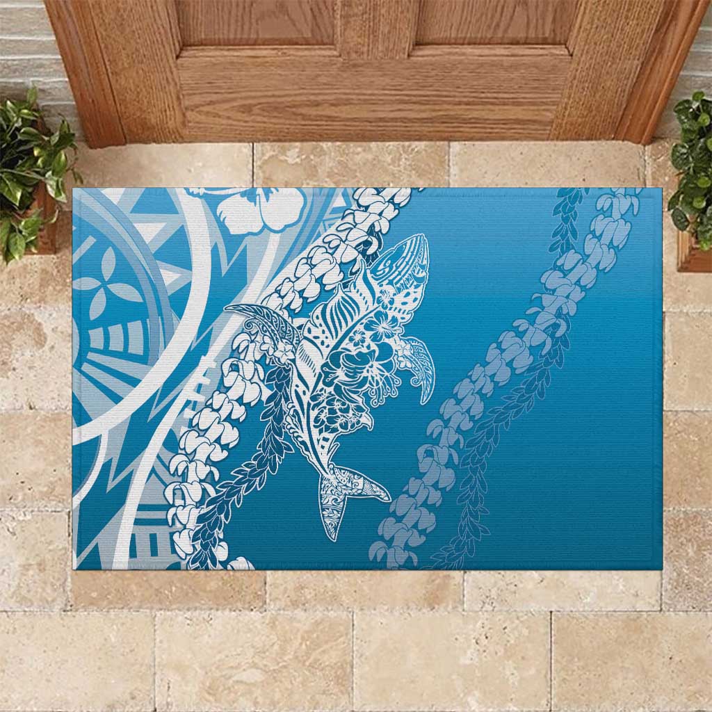 Hawaii Puakenikeni And Maile Lei Rubber Doormat Blue Polynesian Shark Tattoo DT05