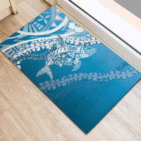 Hawaii Puakenikeni And Maile Lei Rubber Doormat Blue Polynesian Shark Tattoo DT05