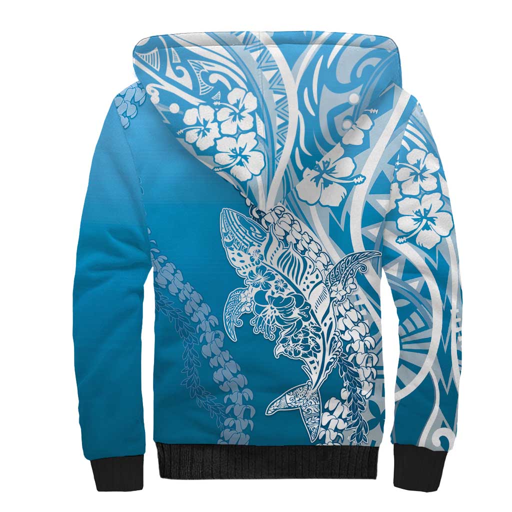 Hawaii Puakenikeni And Maile Lei Sherpa Hoodie Blue Polynesian Shark Tattoo DT05