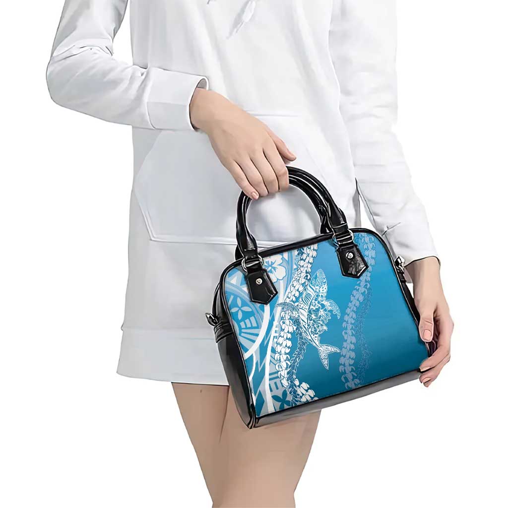 Hawaii Puakenikeni And Maile Lei Shoulder Handbag Blue Polynesian Shark Tattoo DT05