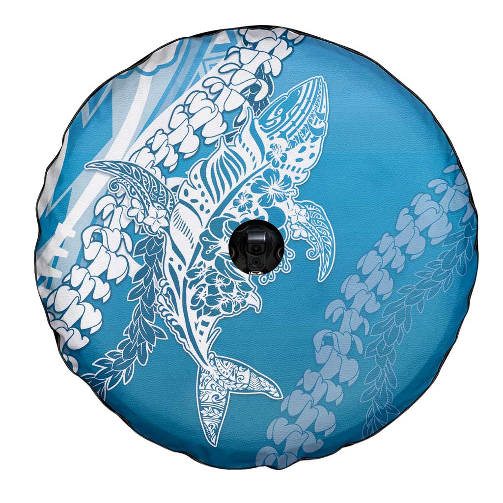 Hawaii Puakenikeni And Maile Lei Spare Tire Cover Blue Polynesian Shark Tattoo DT05