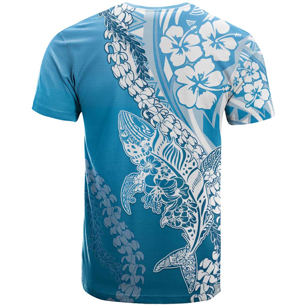Hawaii Puakenikeni And Maile Lei T Shirt Blue Polynesian Shark Tattoo DT05