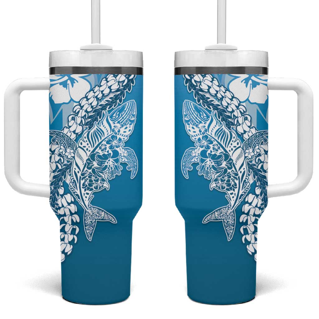Hawaii Puakenikeni And Maile Lei Tumbler With Handle Blue Polynesian Shark Tattoo DT05