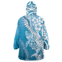 Hawaii Puakenikeni And Maile Lei Wearable Blanket Hoodie Blue Polynesian Shark Tattoo DT05