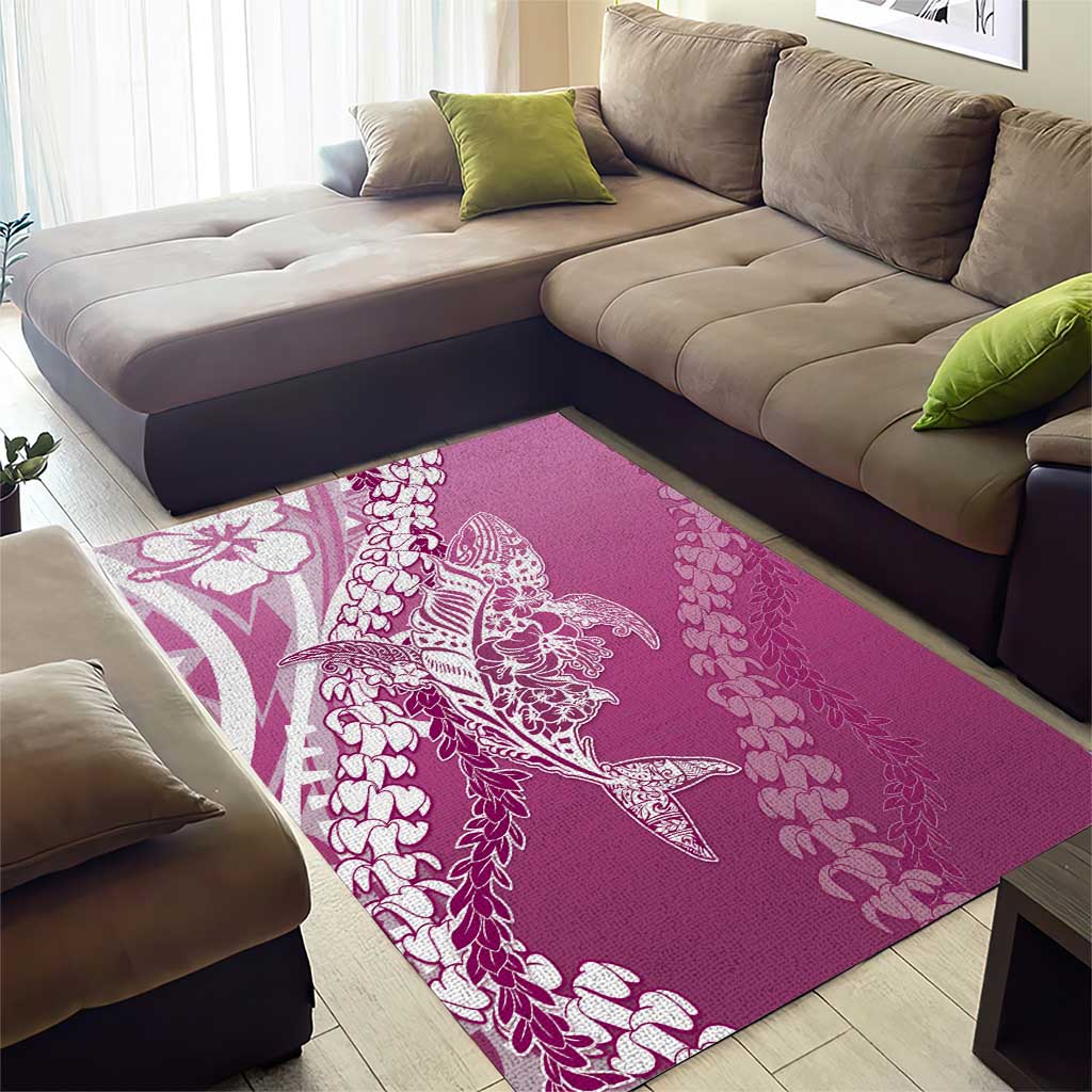 Hawaii Puakenikeni And Maile Lei Area Rug Pink Polynesian Shark Tattoo DT05