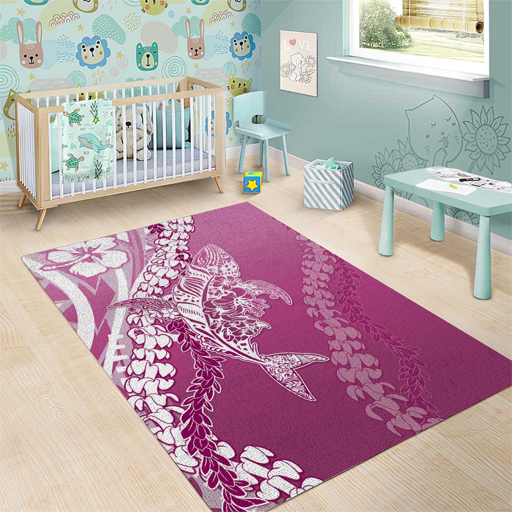 Hawaii Puakenikeni And Maile Lei Area Rug Pink Polynesian Shark Tattoo DT05