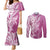 Hawaii Puakenikeni And Maile Lei Couples Matching Mermaid Dress and Long Sleeve Button Shirt Pink Polynesian Shark Tattoo DT05