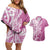 Hawaii Puakenikeni And Maile Lei Couples Matching Off Shoulder Short Dress and Hawaiian Shirt Pink Polynesian Shark Tattoo DT05