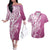 Hawaii Puakenikeni And Maile Lei Couples Matching Off The Shoulder Long Sleeve Dress and Hawaiian Shirt Pink Polynesian Shark Tattoo DT05