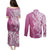 Hawaii Puakenikeni And Maile Lei Couples Matching Puletasi and Long Sleeve Button Shirt Pink Polynesian Shark Tattoo DT05