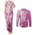 Hawaii Puakenikeni And Maile Lei Couples Matching Tank Maxi Dress and Long Sleeve Button Shirt Pink Polynesian Shark Tattoo DT05