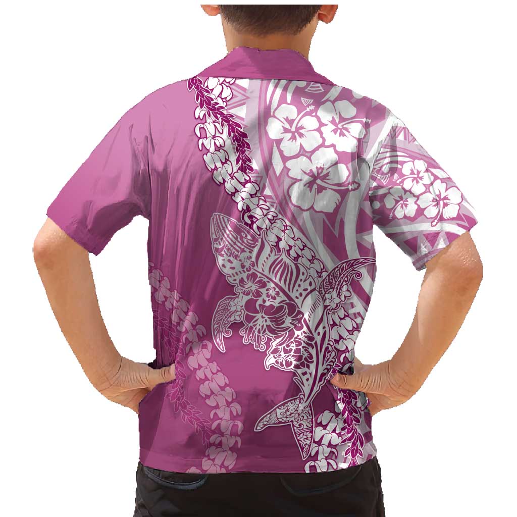 Hawaii Puakenikeni And Maile Lei Family Matching Mermaid Dress and Hawaiian Shirt Pink Polynesian Shark Tattoo DT05