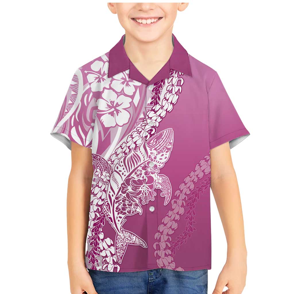 Hawaii Puakenikeni And Maile Lei Family Matching Mermaid Dress and Hawaiian Shirt Pink Polynesian Shark Tattoo DT05