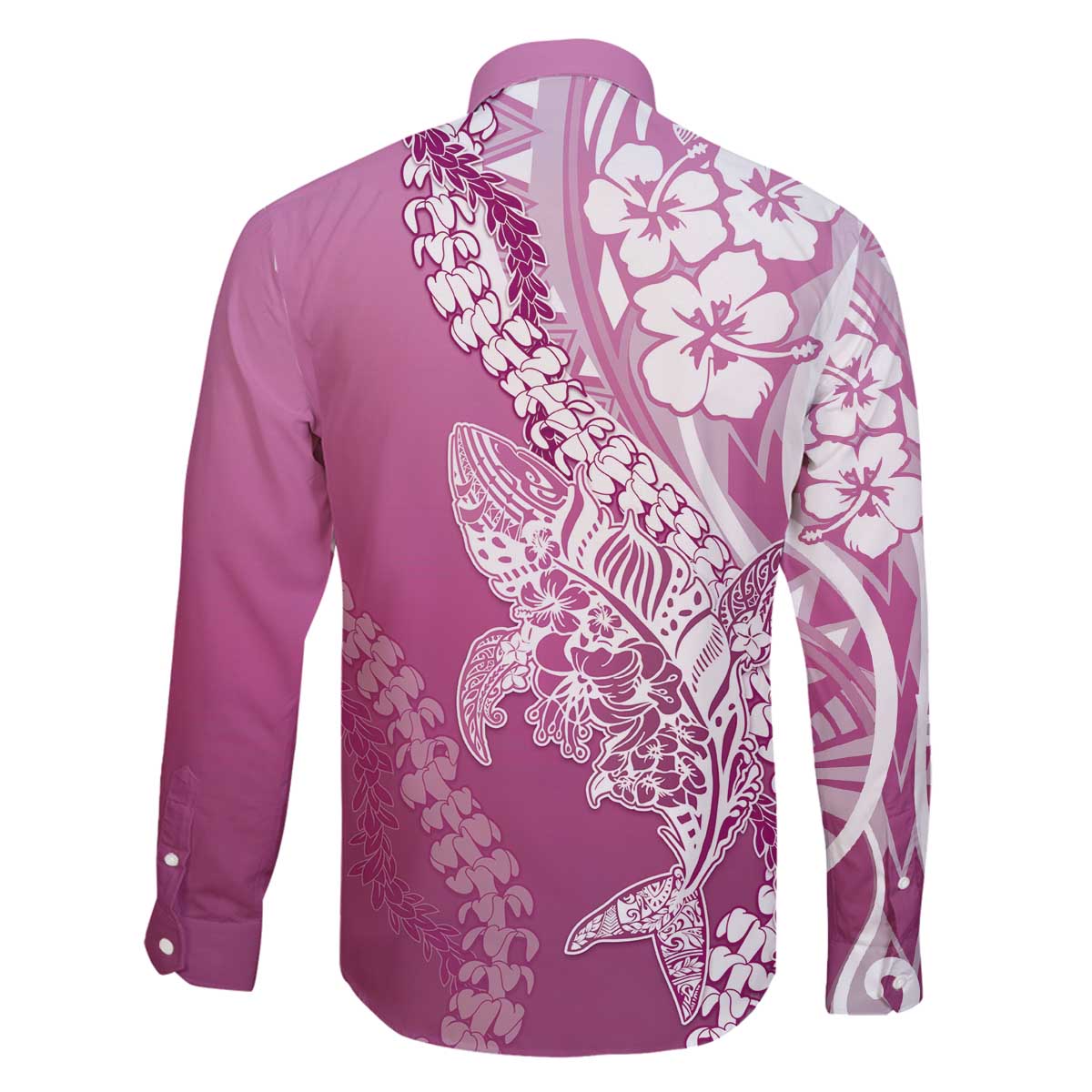 Hawaii Puakenikeni And Maile Lei Family Matching Off The Shoulder Long Sleeve Dress and Hawaiian Shirt Pink Polynesian Shark Tattoo DT05