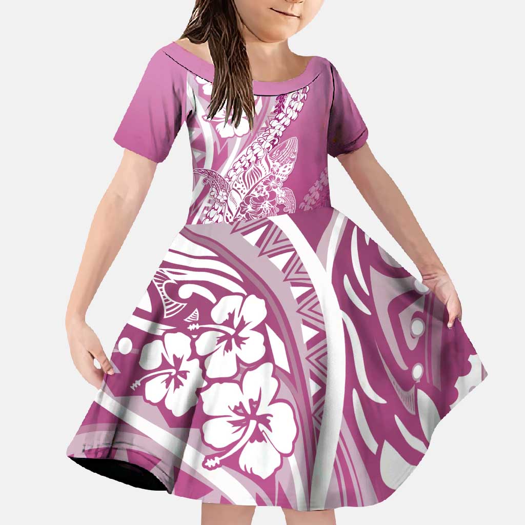 Hawaii Puakenikeni And Maile Lei Family Matching Off Shoulder Maxi Dress and Hawaiian Shirt Pink Polynesian Shark Tattoo DT05