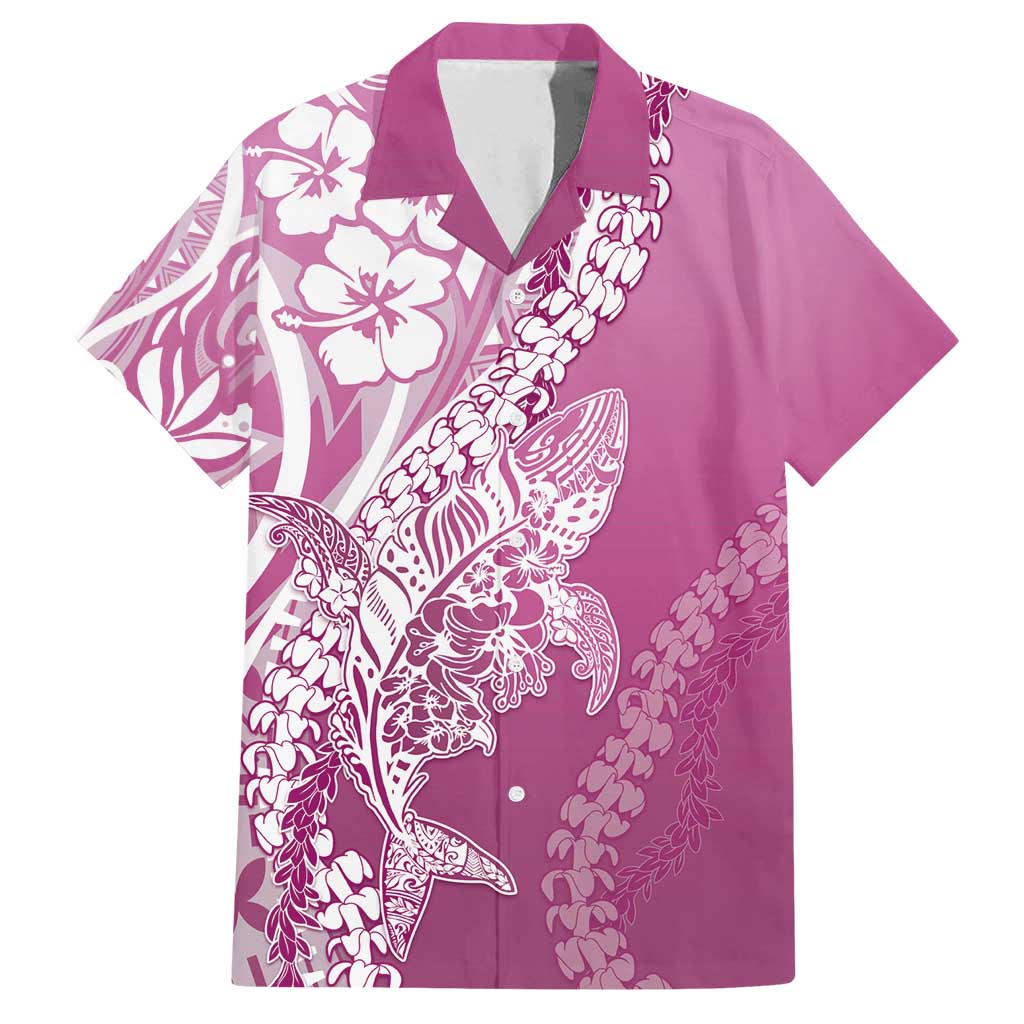 Hawaii Puakenikeni And Maile Lei Family Matching Off Shoulder Maxi Dress and Hawaiian Shirt Pink Polynesian Shark Tattoo DT05