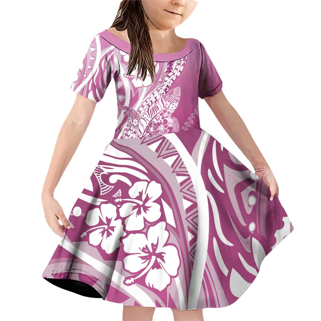Hawaii Puakenikeni And Maile Lei Family Matching Off Shoulder Short Dress and Hawaiian Shirt Pink Polynesian Shark Tattoo DT05