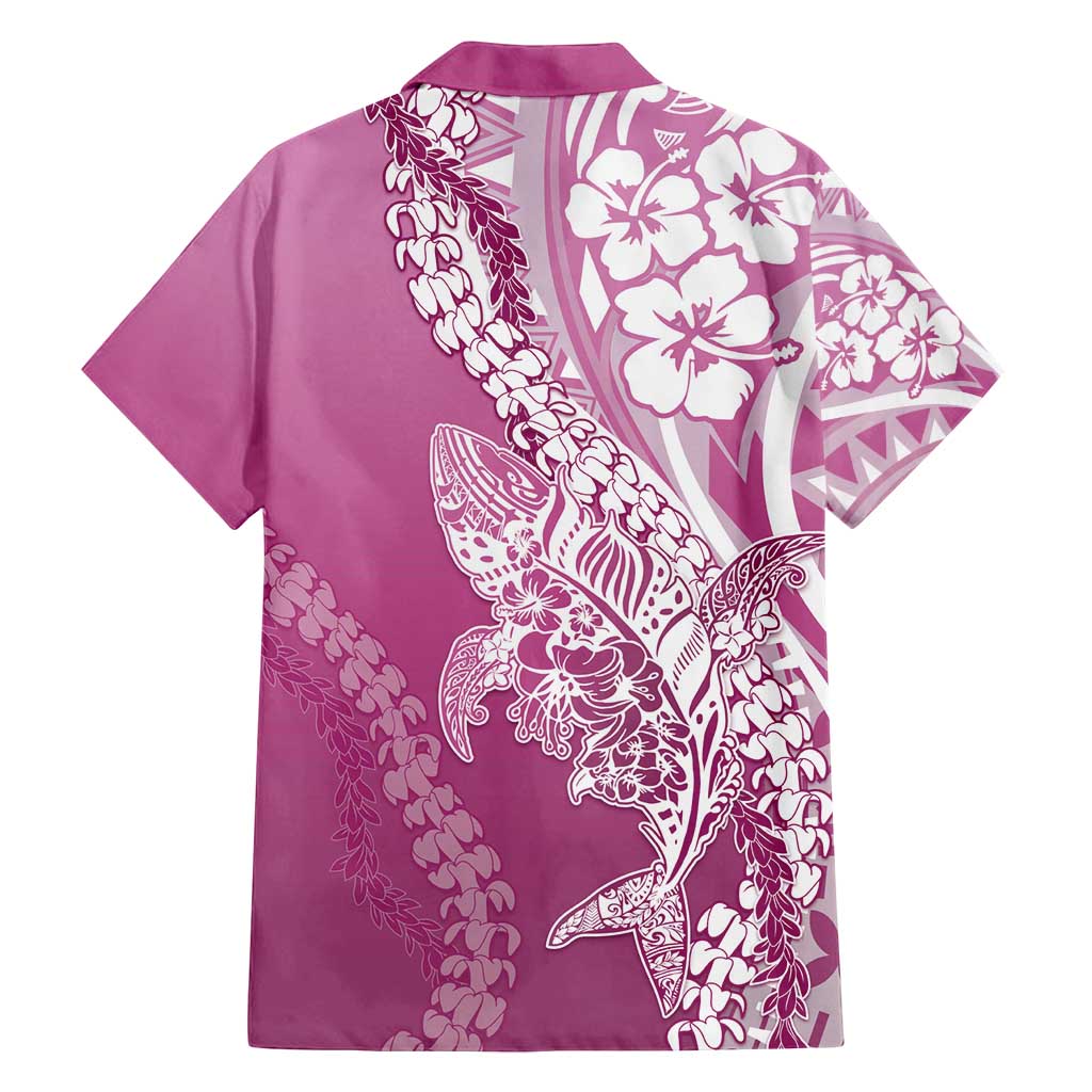 Hawaii Puakenikeni And Maile Lei Family Matching Off Shoulder Short Dress and Hawaiian Shirt Pink Polynesian Shark Tattoo DT05