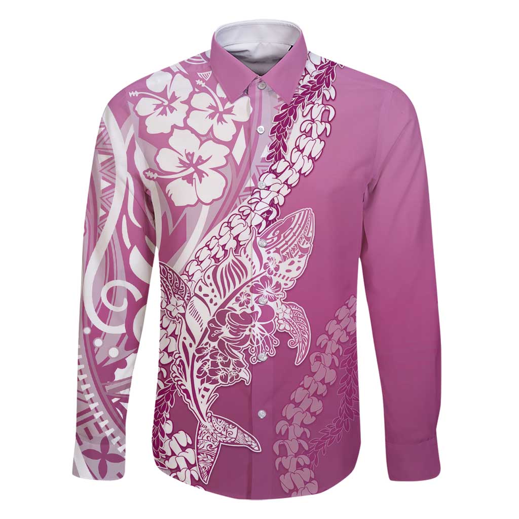 Hawaii Puakenikeni And Maile Lei Family Matching Summer Maxi Dress and Hawaiian Shirt Pink Polynesian Shark Tattoo DT05