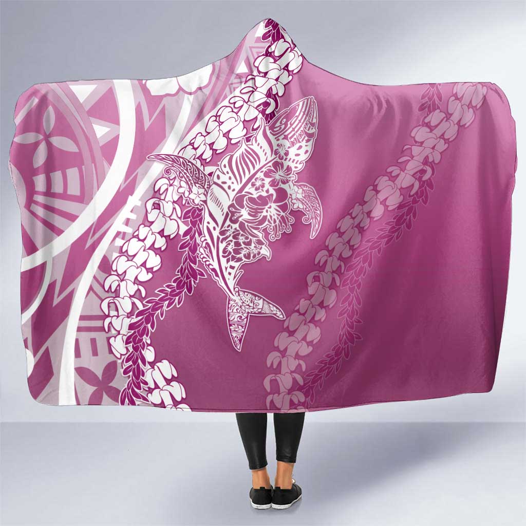 Hawaii Puakenikeni And Maile Lei Hooded Blanket Pink Polynesian Shark Tattoo DT05