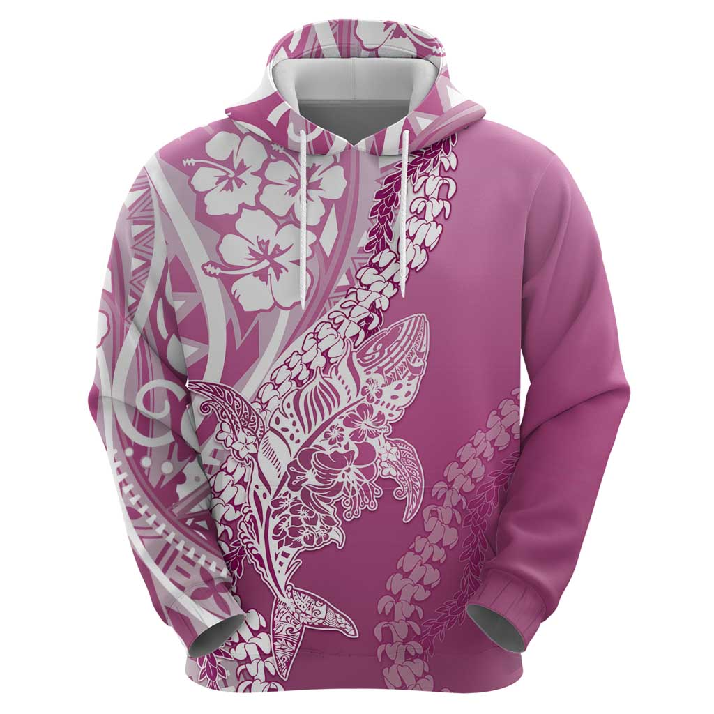 Hawaii Puakenikeni And Maile Lei Hoodie Pink Polynesian Shark Tattoo DT05
