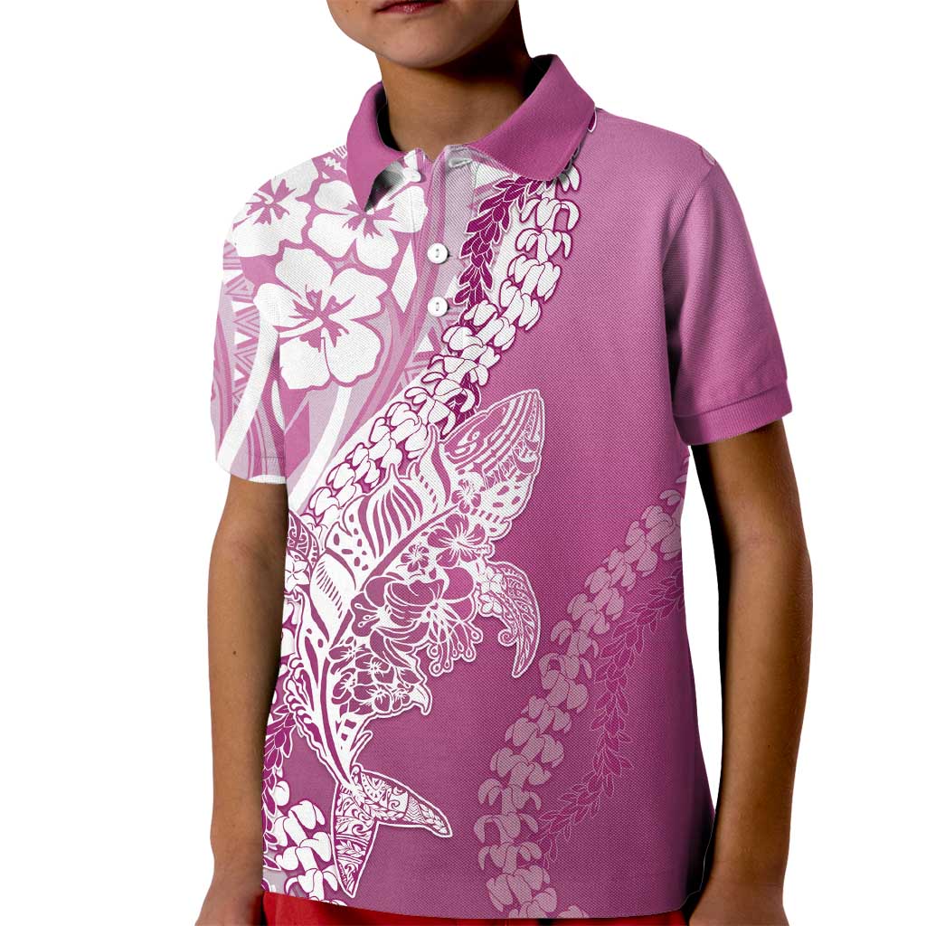Hawaii Puakenikeni And Maile Lei Kid Polo Shirt Pink Polynesian Shark Tattoo DT05