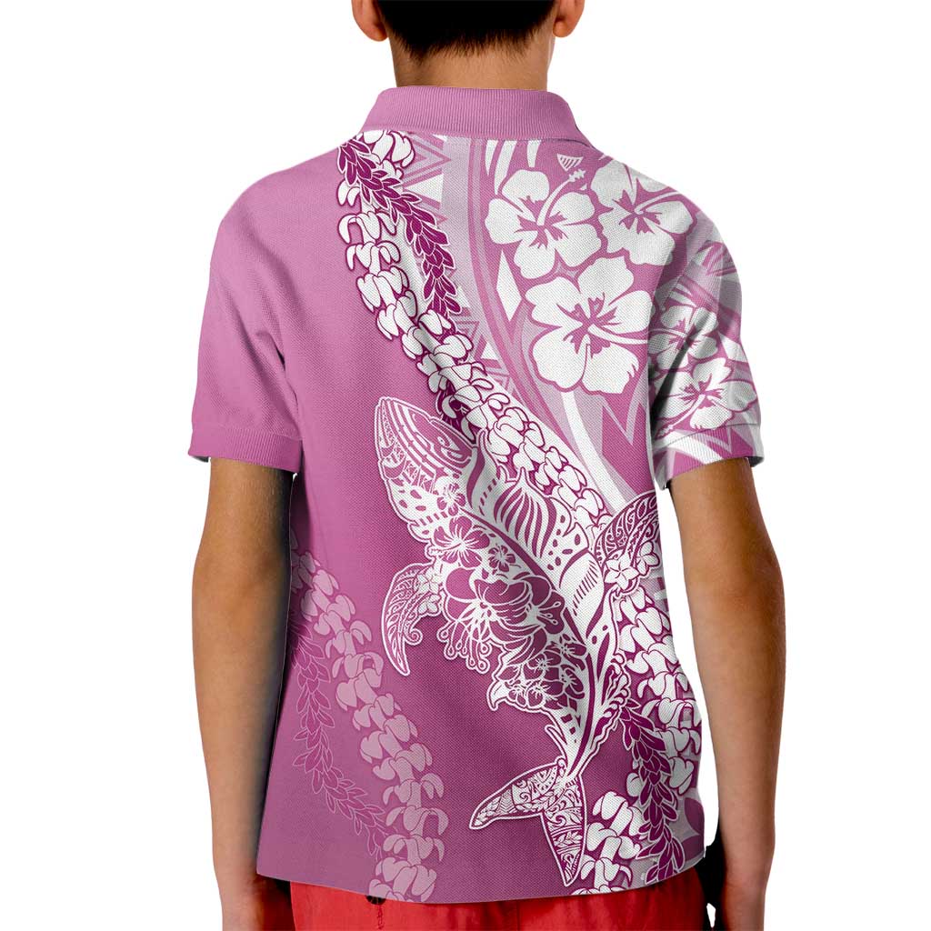 Hawaii Puakenikeni And Maile Lei Kid Polo Shirt Pink Polynesian Shark Tattoo DT05