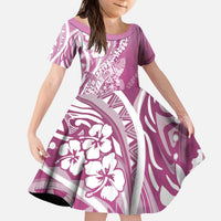 Hawaii Puakenikeni And Maile Lei Kid Short Sleeve Dress Pink Polynesian Shark Tattoo DT05