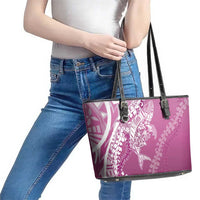 Hawaii Puakenikeni And Maile Lei Leather Tote Bag Pink Polynesian Shark Tattoo DT05