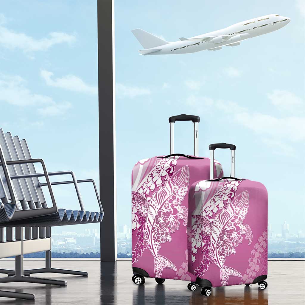Hawaii Puakenikeni And Maile Lei Luggage Cover Pink Polynesian Shark Tattoo DT05