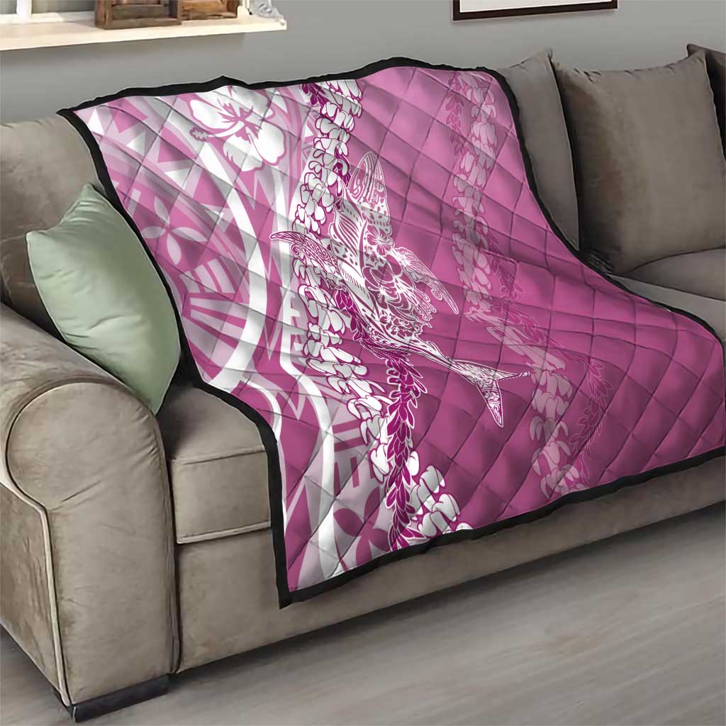 Hawaii Puakenikeni And Maile Lei Quilt Pink Polynesian Shark Tattoo DT05