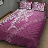 Hawaii Puakenikeni And Maile Lei Quilt Bed Set Pink Polynesian Shark Tattoo DT05