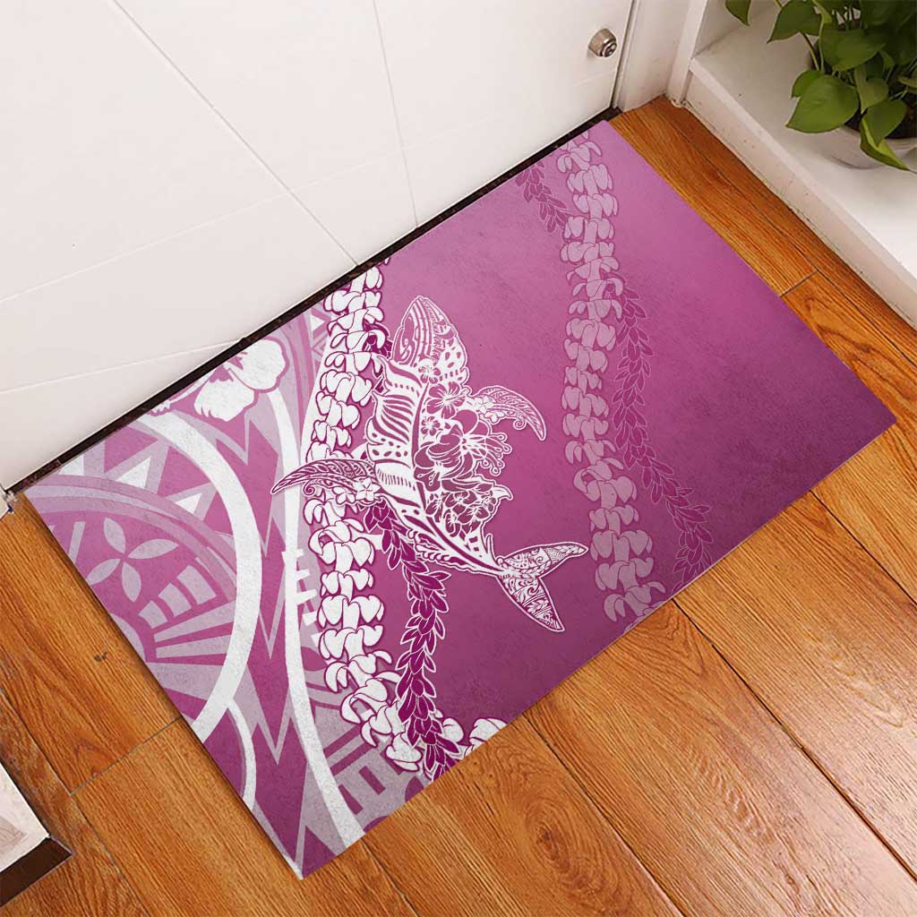 Hawaii Puakenikeni And Maile Lei Rubber Doormat Pink Polynesian Shark Tattoo DT05