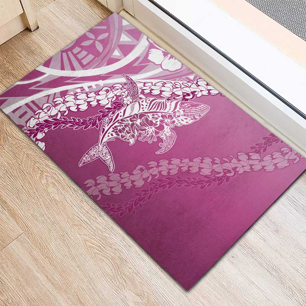 Hawaii Puakenikeni And Maile Lei Rubber Doormat Pink Polynesian Shark Tattoo DT05